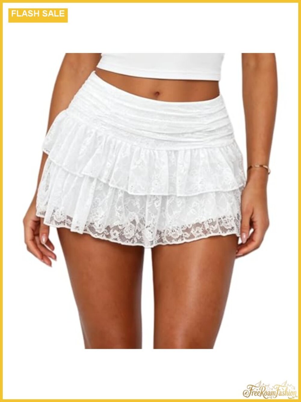 Lace Ruffle Mini Skirt with Shorts A-Line Flowy Skort Coquette Going Out